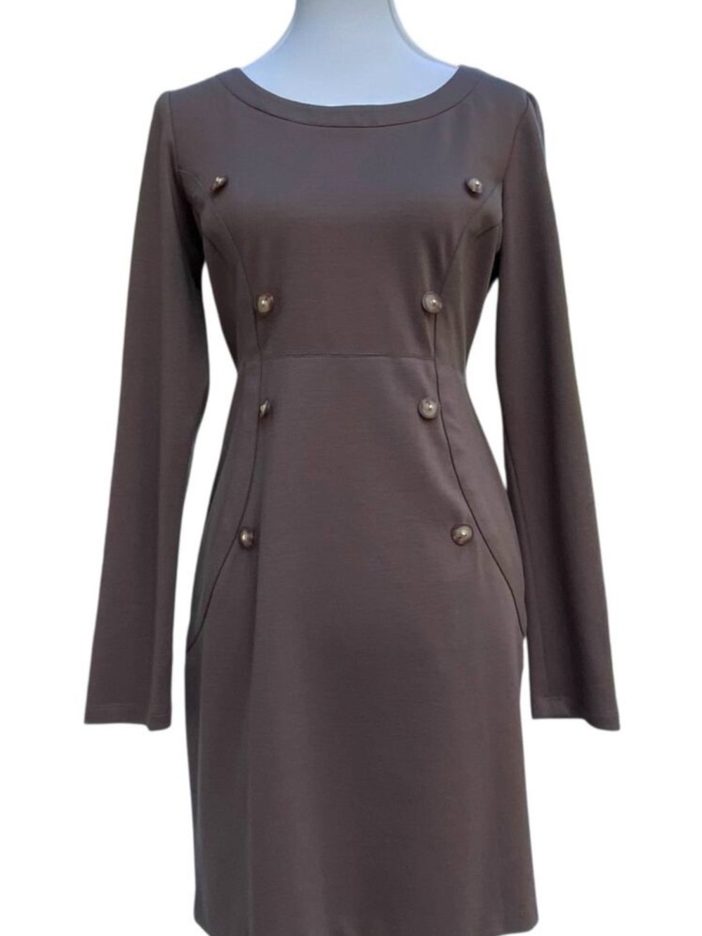 Ali Ro Fall Dress Brown Medium Long Sleeve Ponte Large Classic Anthro Taupe Hue